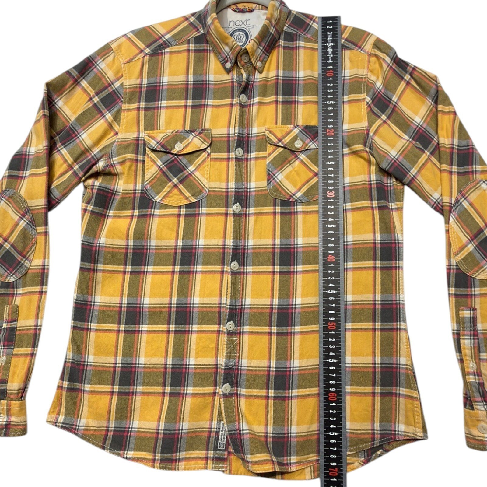 Next Shirt Men's Uk Size M Yellow Plaid Double Pocket Long Sleeve Button Down image 10