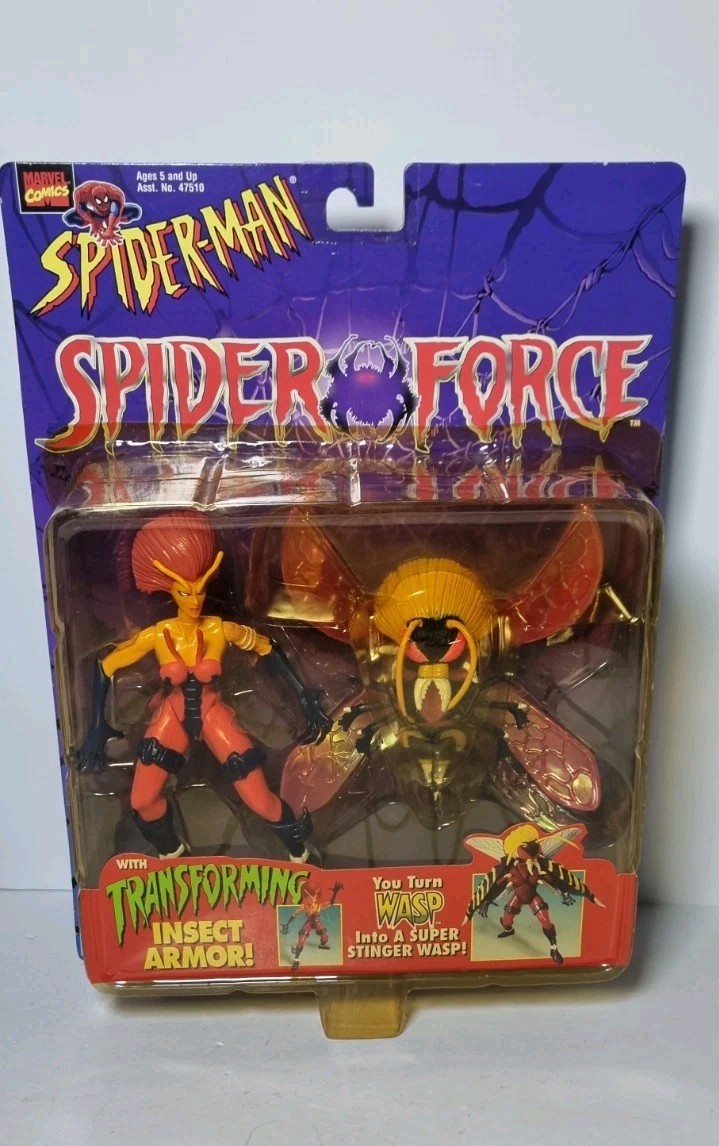 Spiderman Spider Force Super Stinger Wasp Toy Biz Sealed | Yellowed | 1997