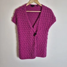Ted Baker Size 1 XS Cerise Pink Angora Blend Short Sleeve Cardigan