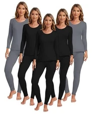 5 Set Women Thermal Underwear Sets Fleece Lined Thermal Large 3 Black, 2 Gray