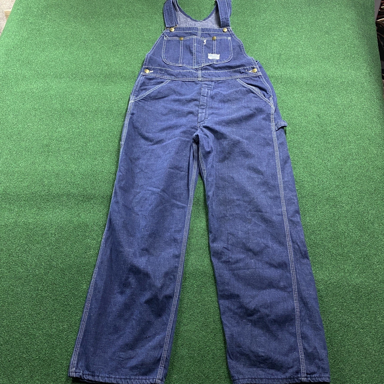 Vintage 60S Sears Overalls Mens 32 Blue SANFORIZED Denim Bibs UNION MADE 32x29