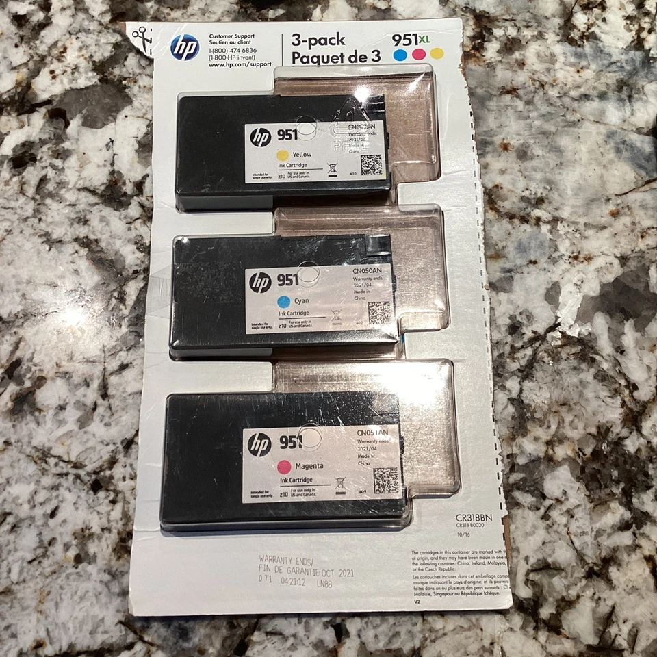 Paquete de 3 cartuchos de tinta color genuino HP 951XL amarillo cian magenta - 10/ 2021 Foto 2 de 4