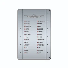 Tin Signs Airplane Pilot Décor - Metal Sign 12 x 8 in. NATO Phonetic Alphabet