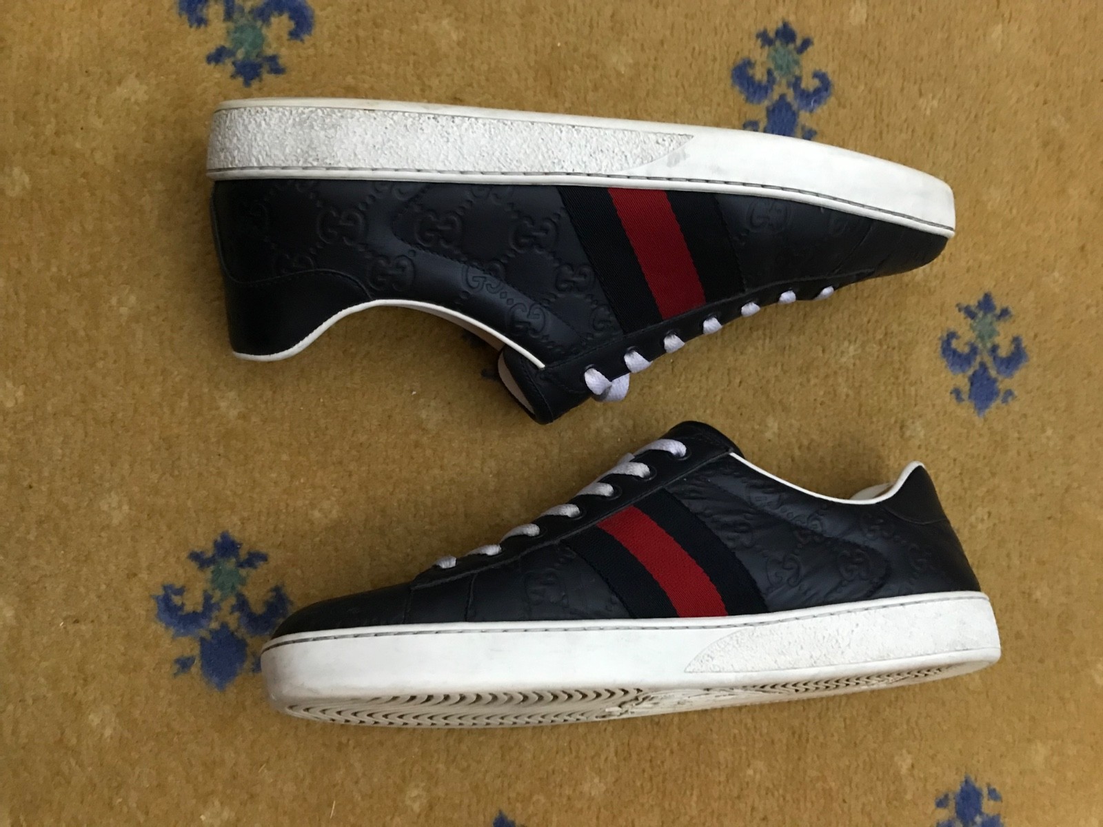 Gucci Ace Trainers Sneaker Shoes Monogram Leather Web Red Mens UK 10 US 11 EU 44 thumbnail 8