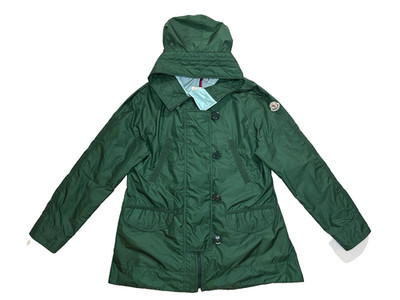 Moncler Hooded Rain Coat Women 3 (US L ) Green Pleated Lightweight Lined *READ
