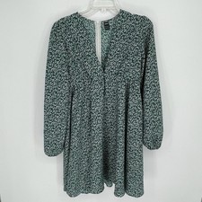 SHEIN Women's Green Ditsy Floral V-Neck Long Sleeve Mini Dress Size M