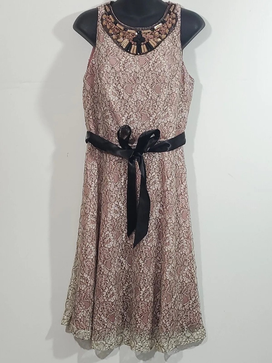 Lovely by Adrianna Papell 10 Lacy Belt Lined Beaded Pink White Floral Dress | eBay Lovely by Adrianna Papell 10 Lacy Belt Lined Beaded Pink White Floral Dress | eBay