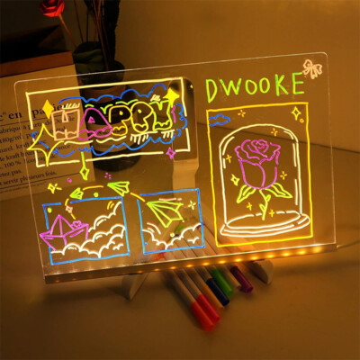Acrylic Message Board LED Note Memo Table Writing Pad Night Lights Lamp USB USA
