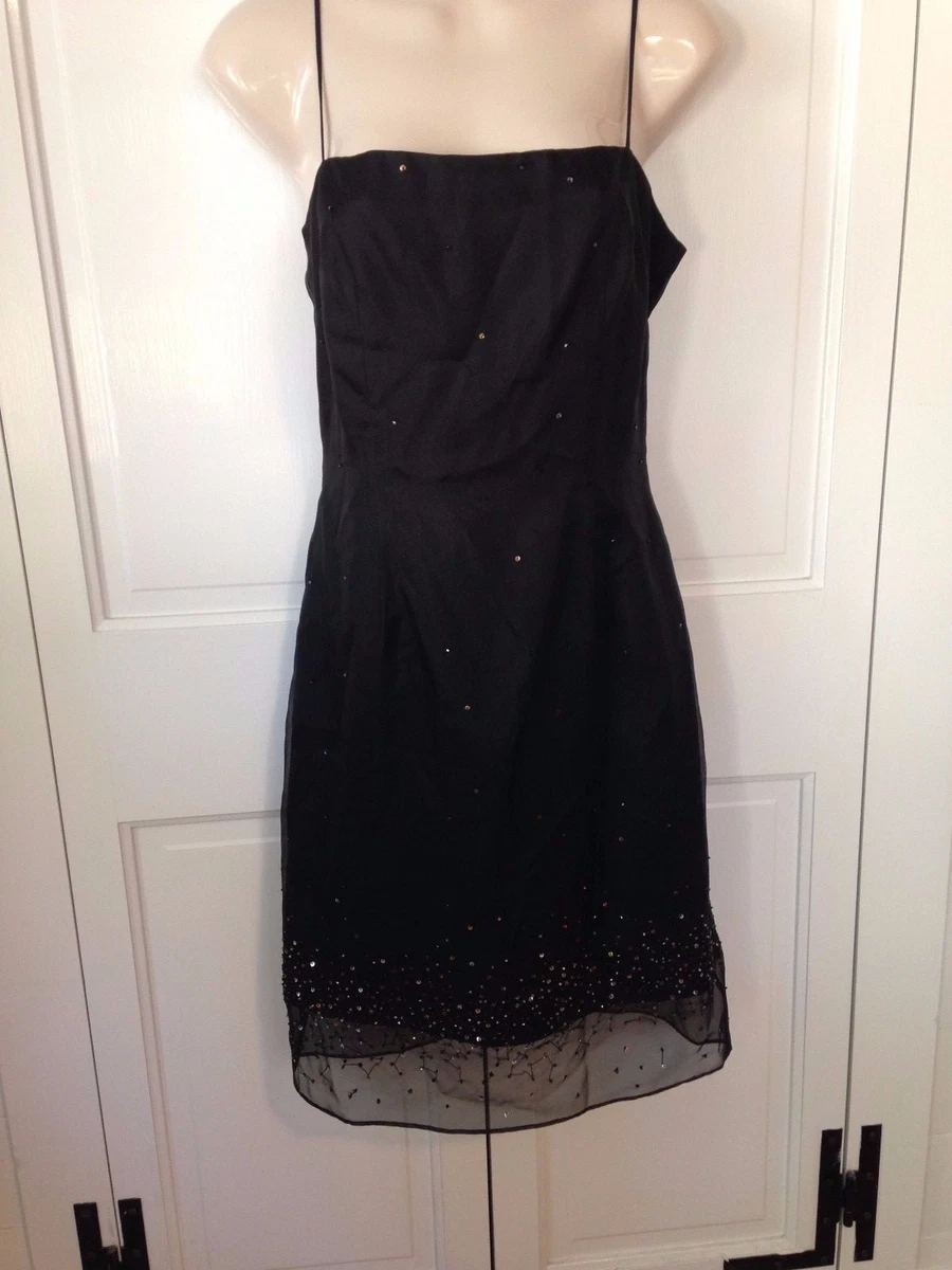 LAUNDRY by Shelli Segal Sleeveless Spaghetti Strap Dress Black w Sequins Size 8