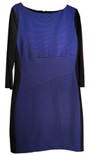 Chaps Women's Blue Black Striped Long Sleeve Zippered Back Dress Size 14