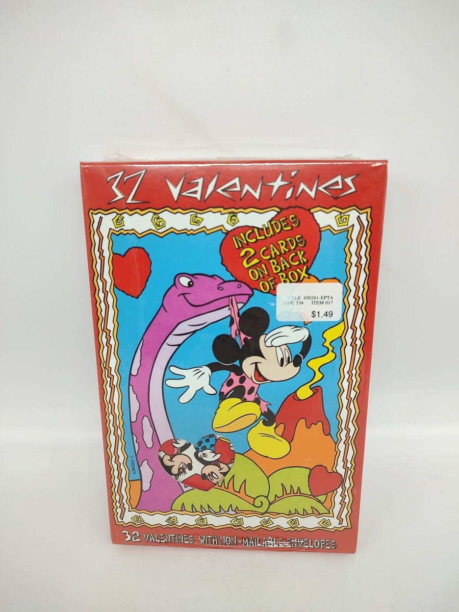 Factory Sealed Mickey Mouse Dinosaur 32 CT Valentine's &Envelopes