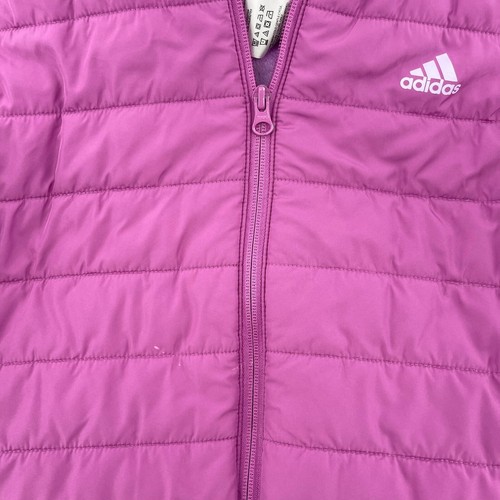 Adidas Puffer Jacket Hooded Quilted Insulated Coat Purple 3-Stripes Kids - Picture 3 of 7