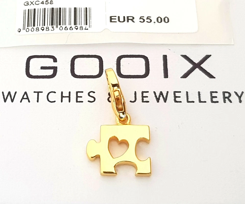 GOOIX CHARM Silber 925 Charms Anhänger Puzzle Puzzlestück Herz vergoldet gold 78