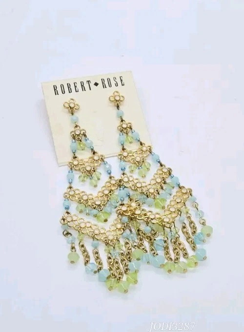 Люстра проколотые серьги Robert Rose подвеской синий зеленый золотой тон 4,5» пастель - Изображение 3 из 4