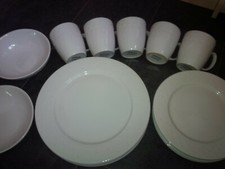 Image of Sabichi White Embossed Dinner Set Plates, Side Plates, Bowls & Mugs NEW & UNUSED