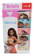 Disney Moana 2 Girls Briefs, Size 4,  7 Pack, New