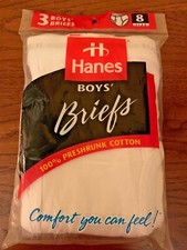Vintage 1997 NOS Hanes Boys Briefs Underwear Size 8 White Cotton 3 Pair NIP