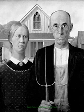 American Gothic 8.5x11" Photo Print Grant Wood Classic Farmer and Wife B&W Art