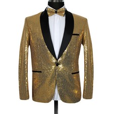 Slim Fit Smoking Pailletten Sakko in Gold -Anzug-Bühne-Party-Herren-Blazer