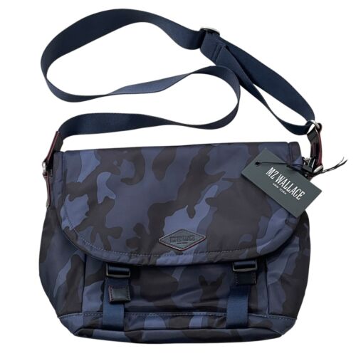 MZ Wallace Bleecker Messenger Bag Dark Blue Camo Air Travel Bag Crossbody NWT