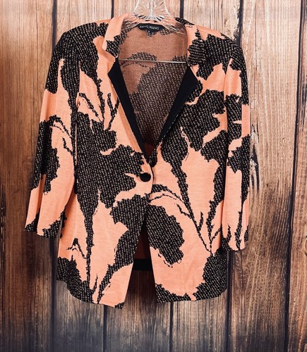 MING WANG WOMENS BLACK &PEACH FLORAL DESIGN SWEATER KNIT BLAZER SIZE S NEW W TAG - Picture 2 of 6