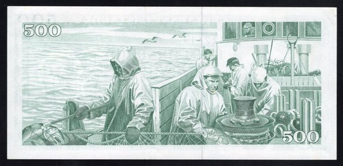 1961 ICELAND SEDLABANKI ISLANDS 500 KRONUR BANKNOTE - UNCIRCULATED - P45 - Picture 2 of 2