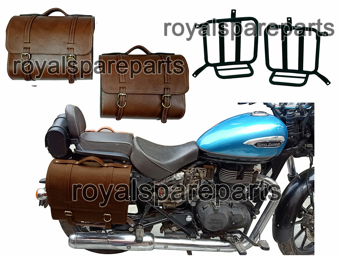 Fit For Royal Enfield Meteor 350 Leather Brown Pannier Bags Pair