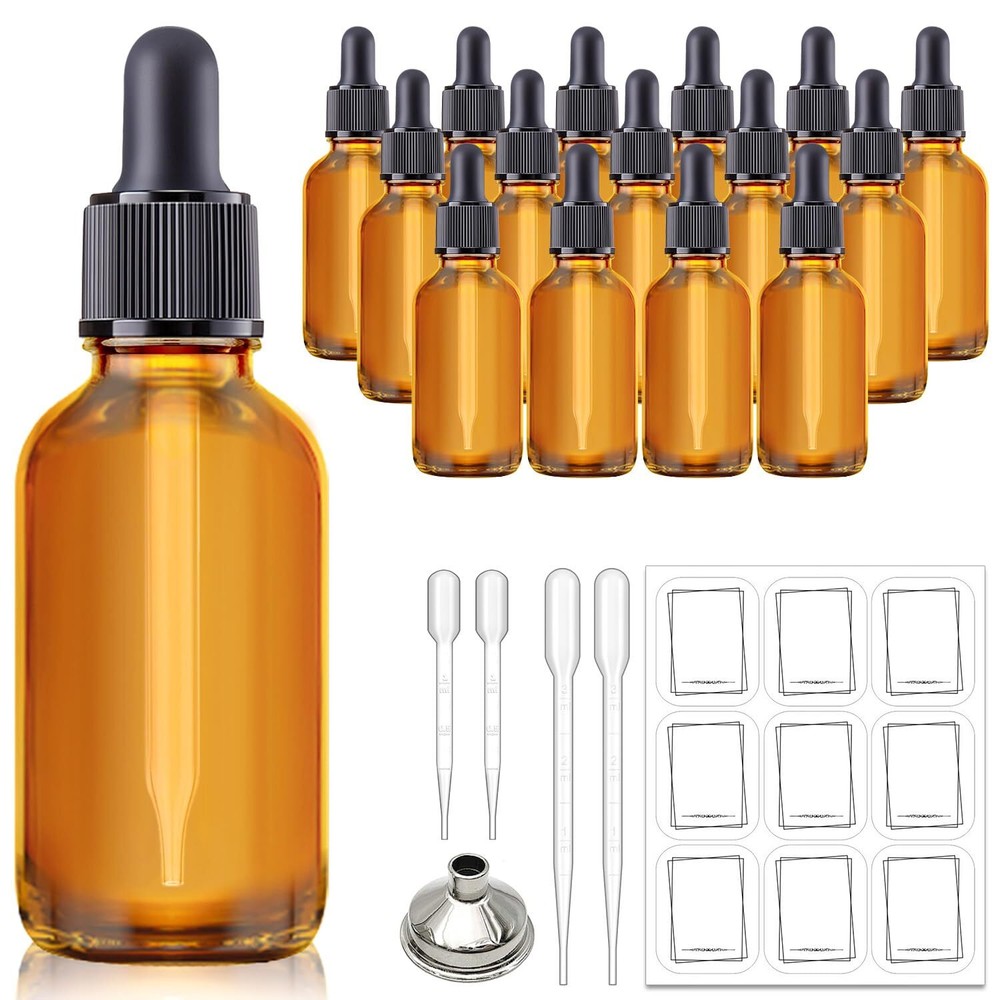 16 Pack 1oz Tincture Bottles with Dropper, Amber Glass Dropper Bottle Leakpro...