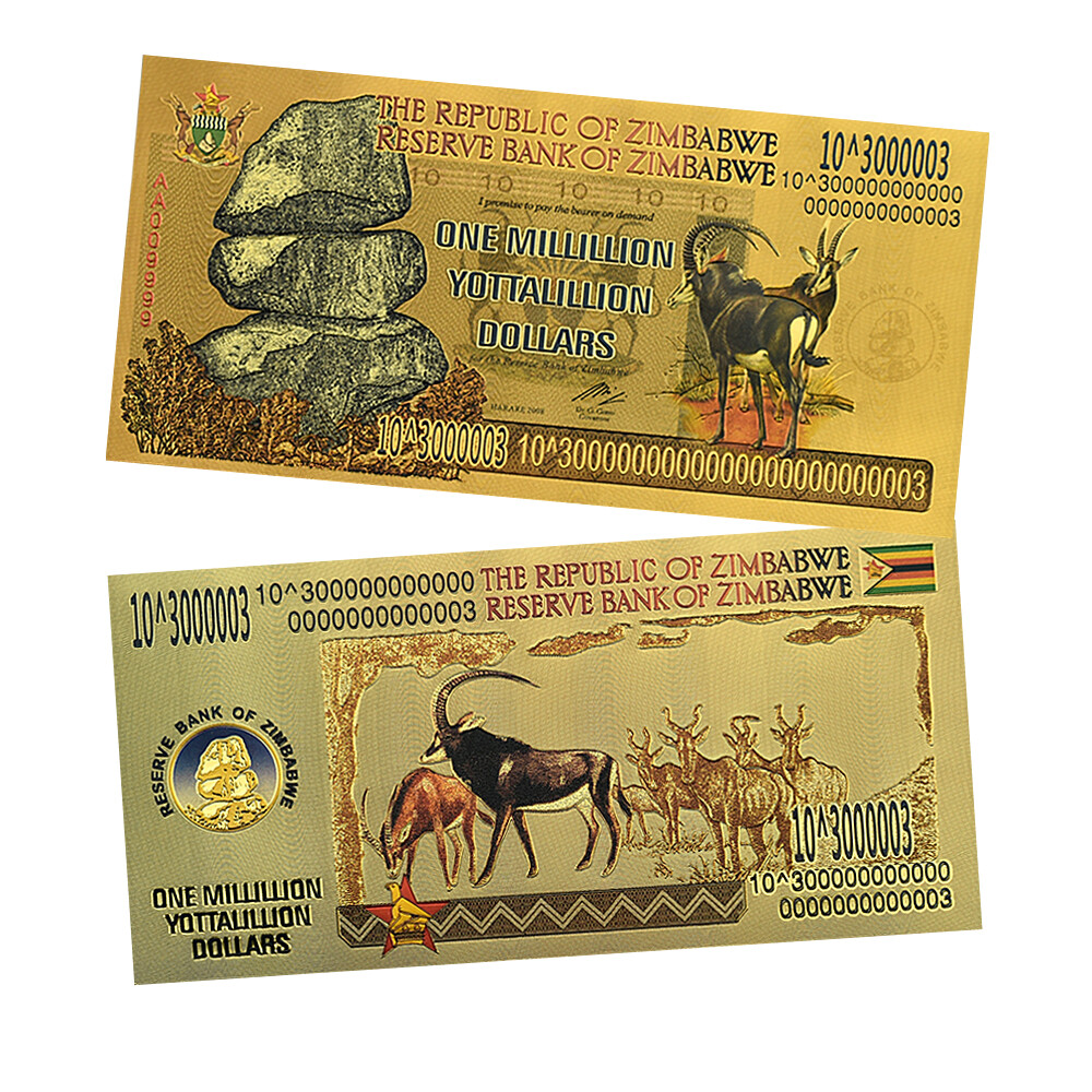 Zimbabwe One Millillion Yottalillion Dollars Gold Foil Banknotes