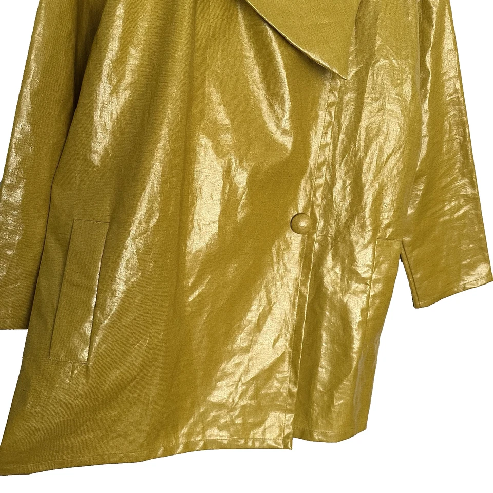 Chaqueta BRIGITTE NYC Calce Relajado S Lino Lacado Lagenlook Artístico Amarillo Único Foto 4 de 4