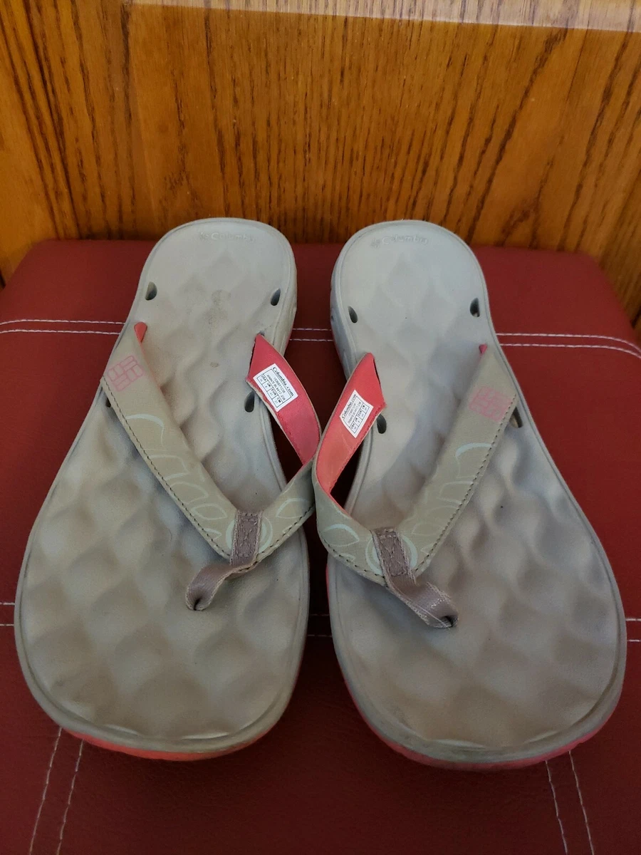 Columbia PFG Omni Grip Womens Sandals Flip Flop Gray Pink Size 10