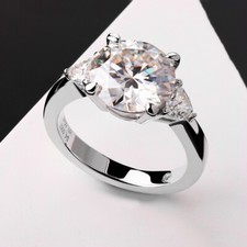 4.6CTW Round Cut Moissanite 3 Stone Engagement Wedding Ring 925 Sterling Silver