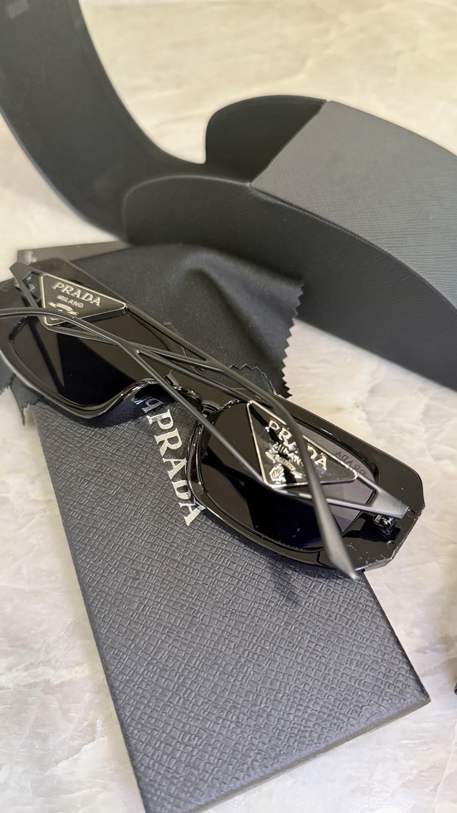 Prada Rectangular Black Sunglasses PR 17WS Logo M… - image 1