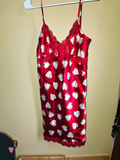 Jaclyn Smith Sleepwear Women s Red Satin Hearts Lace Trim Never Worn Nightgown L