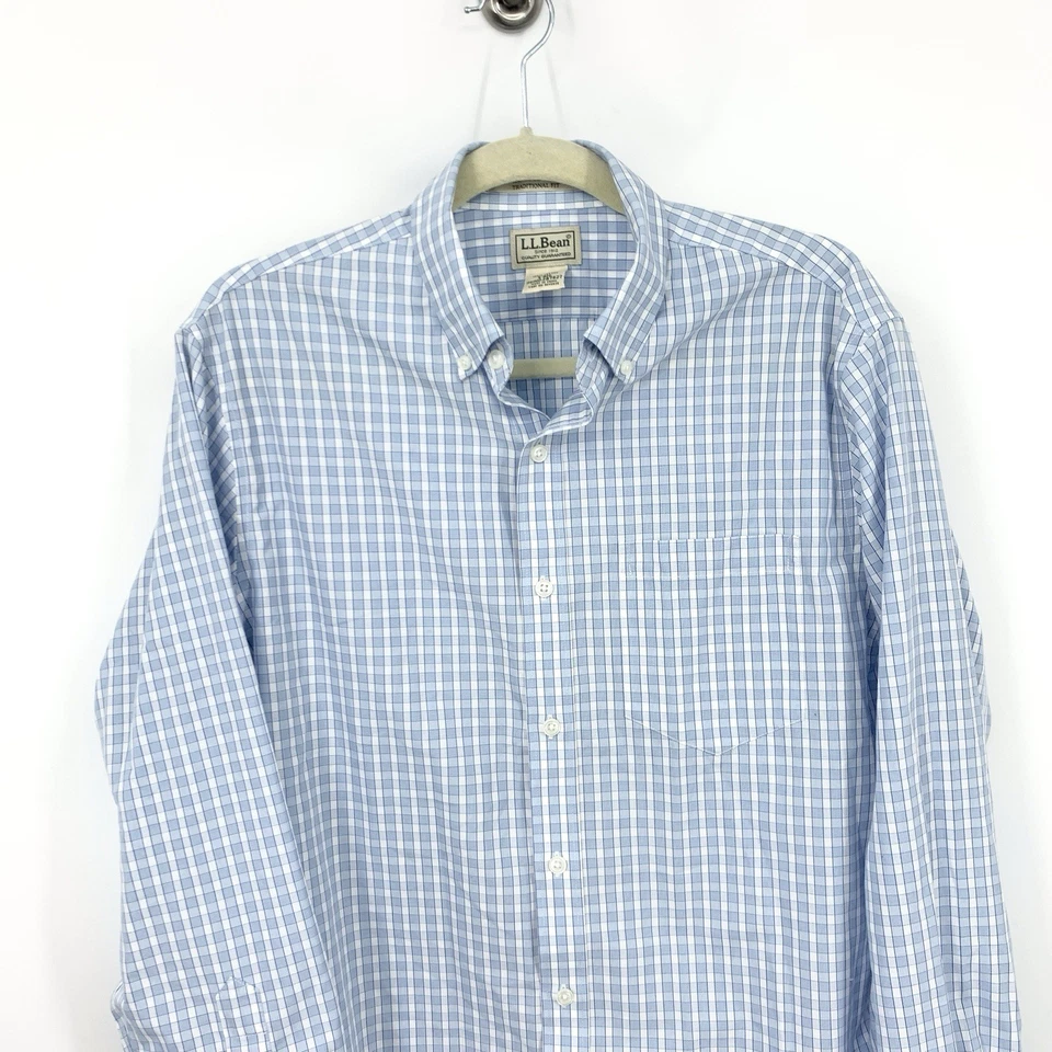 LL Bean мужчин размер маленький рубашка на пуговицах верхний синий белый клетку хлопок работы - Изображение 2 из 4