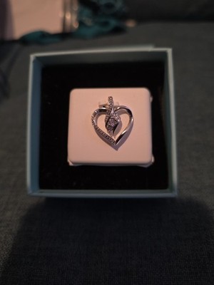 Sterling Silber Herz Halskette Anhänger mit natürlichen Diamanten, .925 Silber