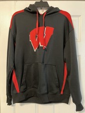 Wisconsin Badgers Black Red Hooded Sweatshirt Mens Size Large