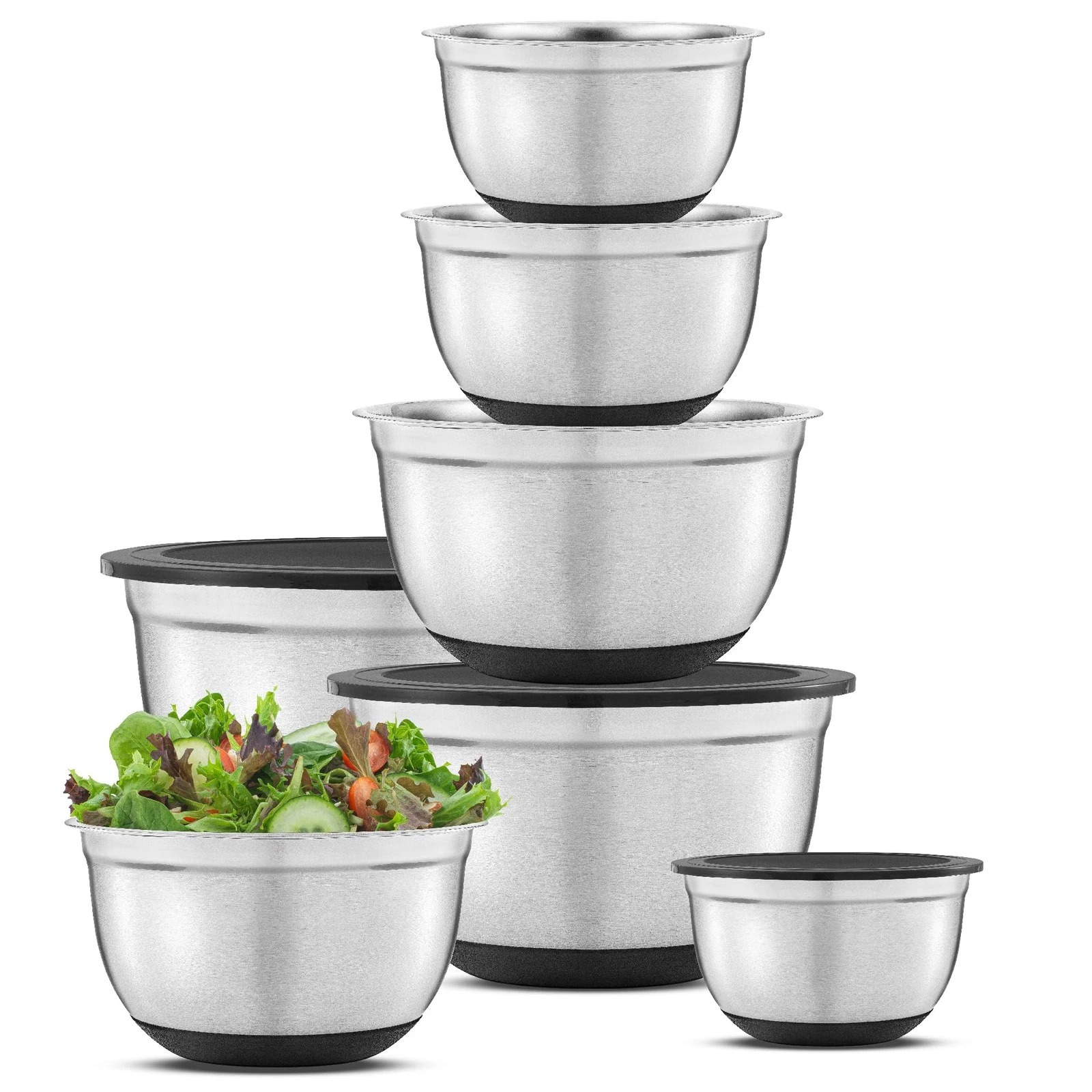 Stainless Steel Mixing Bowls with Airtight Lids 7 Piece Nesting Bowls Set for...