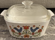 VTG Corning Ware 1975 Country Festival Blue Bird 3 Qt Casserole w/Lid A-3-B