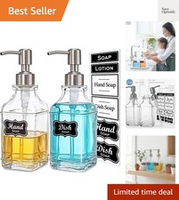 2Pack Hand Dish Glass Soap Dispenser with Rust Proof Pump Stickers