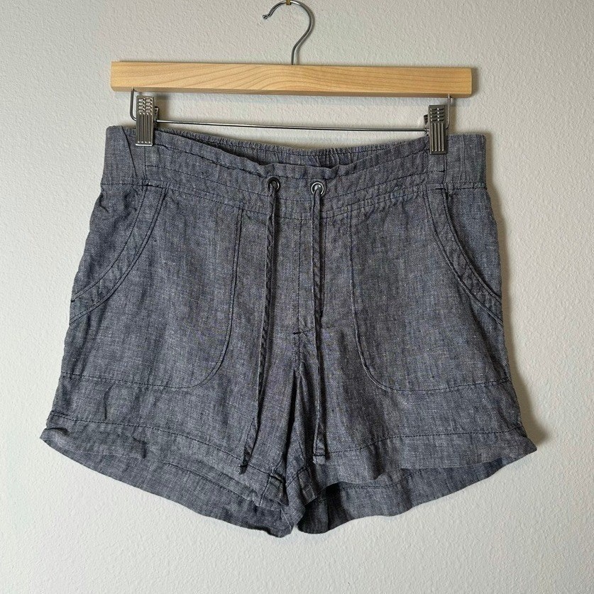 Athleta Gray Blue Linen Drawstring Shorts Womens Size 6 Casual Summer Preppy