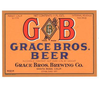 3.2% GB Grace Bros. beer label IRTP U Permit Santa Rosa CA 1930s 11 oz.