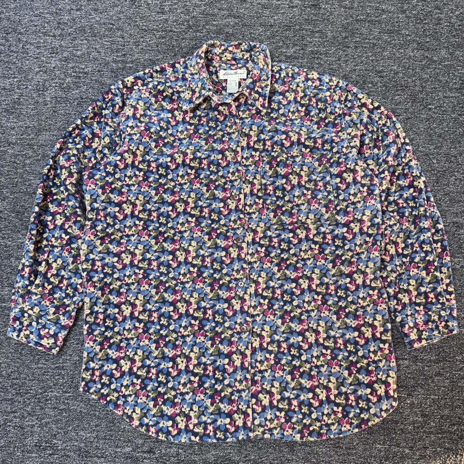 Vintage Eddie Bauer Floral Corduroy Button Shirt Top - Womens Sz M Multicolor