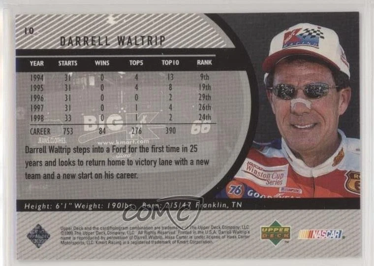 1999 Upper Deck Road to the Cup Darrell Waltrip #10 HOF - Image 2 of 2