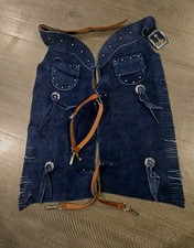 Vtg Boys 100 Leather Chaps Western Fringe Rodeo Costume Sz S 2-3 Childrens