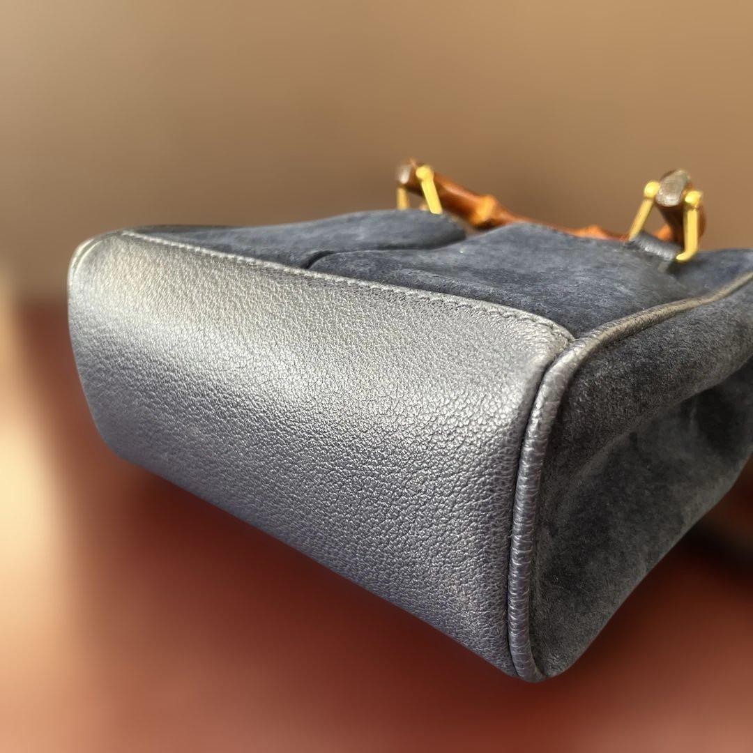 GUCCI Bamboo Mini 2Way Suede Crossbody Bag Navy Authentic Women's Handbag thumbnail 10