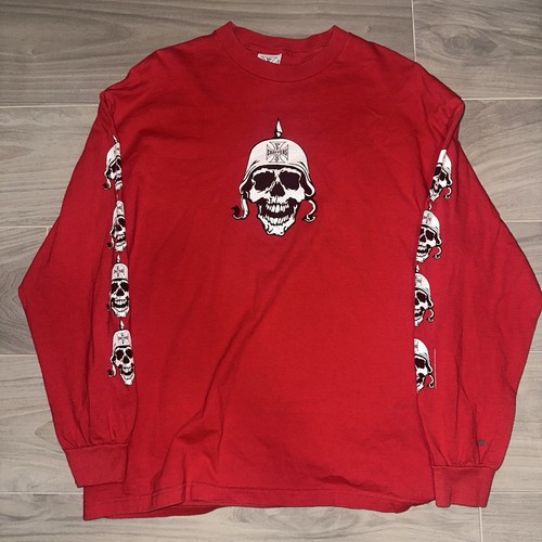 West Coast Choppers Men's Red Long Sleeve Crew Neck Skull Graphic T-Shirt XL