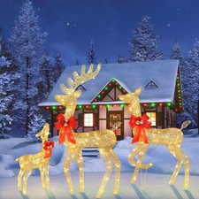 Christmas Lighted Reindeer Family Decoration Deer Set Indoor Outdoor Lawn Decor