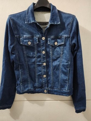 Le Lis Blanc Jacket Womens S/M Blu Denim Button Up Collar Trucker Stretch Pocket