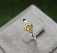 Citrine Ring Statement 925 Sterling Silver Ring Oval Cut Engagement Citrine Ring